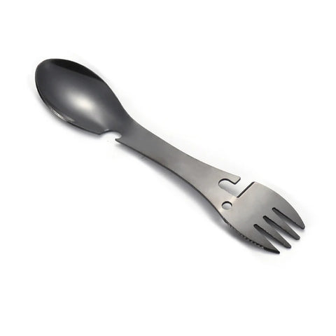 5-in-1 Camping Survival Tool – Fork, Knife, Spoon, Can/Bottle Opener EDC Kit