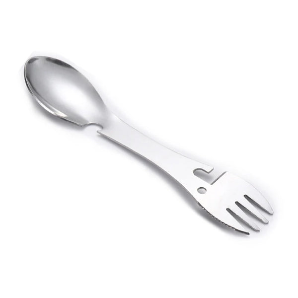 5-in-1 Camping Survival Tool – Fork, Knife, Spoon, Can/Bottle Opener EDC Kit