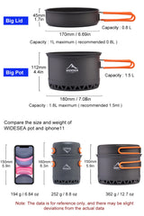 Widesea Camping Cookware Set – 1.3L & 2.3L Pot and Kettle Outdoor Cooking Kit