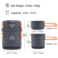 Widesea Camping Cookware Set – 1.3L & 2.3L Pot and Kettle Outdoor Cooking Kit