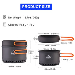 Widesea Camping Cookware Set – 1.3L & 2.3L Pot and Kettle Outdoor Cooking Kit