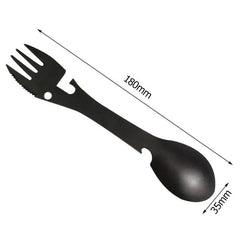 5-in-1 Camping Survival Tool – Fork, Knife, Spoon, Can/Bottle Opener EDC Kit