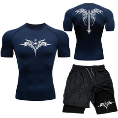 Men’s MMA Boxing Compression Set – Quick-Dry T-Shirt & Shorts 2PCS