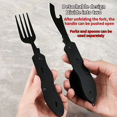 Portable Camping Utensil Set – Foldable Stainless Steel Fork, Spoon, Knife & Bottle Opener