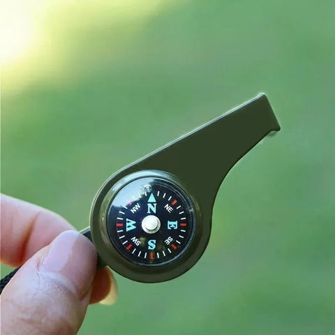 3-in-1 Emergency Survival Whistle – With Compass & Thermometer, Army Green Outdoor Tool  Bullet Point Description: