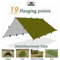 Waterproof Camping Tent Tarp – 19 Hang Points Survival Shelter, Tactical Sunshade Awning, Lightweight Outdoor Rain Fly (4x4/3x4/3x3)