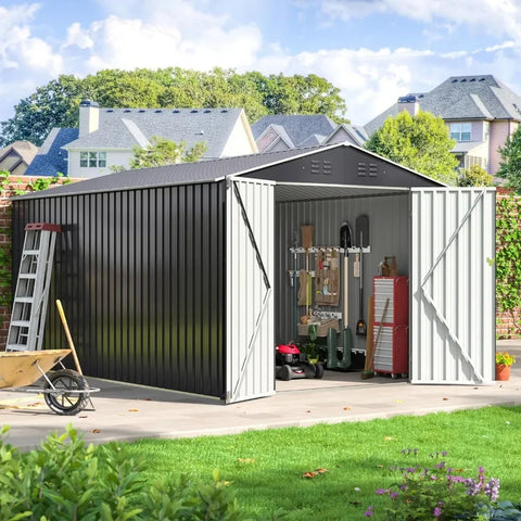 8x12 FT Metal Outdoor Storage Shed – Heavy-Duty Garden Tool Shed with Reinforced Frame