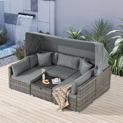 6-Piece Patio Furniture Set – Outdoor Sectional Sofa with Canopy & Adjustable Backrest