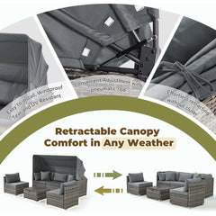 6-Piece Patio Furniture Set – Outdoor Sectional Sofa with Canopy & Adjustable Backrest