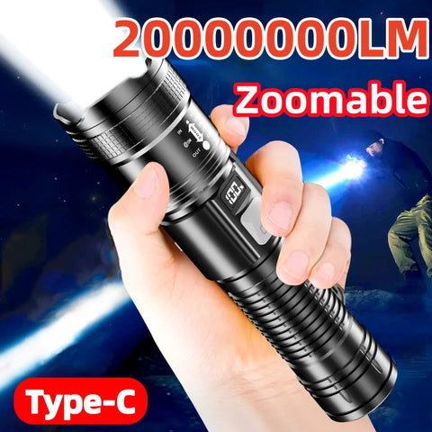 2,000,000LM Ultra-Bright Flashlight – Zoomable Waterproof Torch with Digital Display