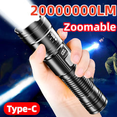 2,000,000LM Ultra-Bright Flashlight – Zoomable Waterproof Torch with Digital Display