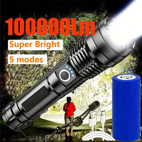 High Power LED Flashlight – Rechargeable Tactical Torch with USB Charging