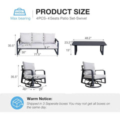 4-Piece Aluminum Patio Set – Swivel Rocking Chairs with Cushions & Conversation Table
