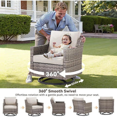 6-Piece Outdoor Patio Furniture Set – High-Back Sectional with Wicker Swivel Rocker Chairs