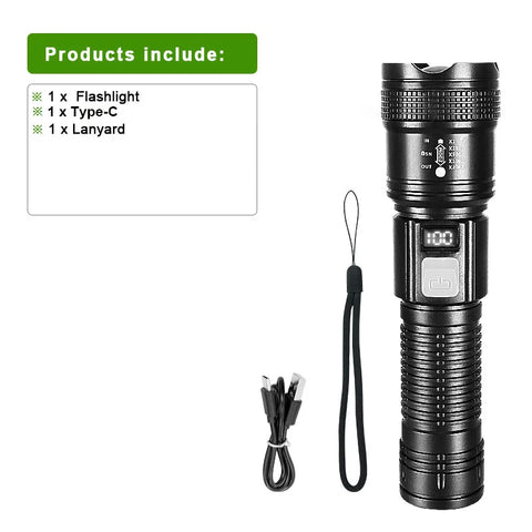2,000,000LM Ultra-Bright Flashlight – Zoomable Waterproof Torch with Digital Display
