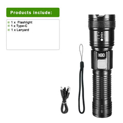 2,000,000LM Ultra-Bright Flashlight – Zoomable Waterproof Torch with Digital Display