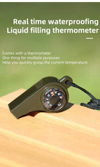 3-in-1 Emergency Survival Whistle – With Compass & Thermometer, Army Green Outdoor Tool  Bullet Point Description: