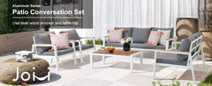 5-Piece Aluminum Patio Furniture Set – Sectional Sofa with Teak Coffee Table & Cushions