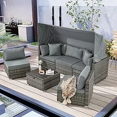6-Piece Patio Furniture Set – Outdoor Sectional Sofa with Canopy & Adjustable Backrest