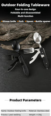 Portable Camping Utensil Set – Foldable Stainless Steel Fork, Spoon, Knife & Bottle Opener