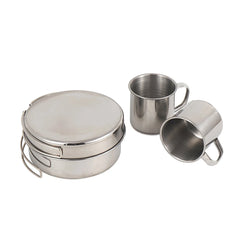 8-Piece Stainless Steel Camping Cookware Set – Pot, Pan, Plates & Cups for Outdoor Cooking