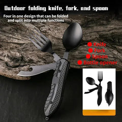 Portable Camping Utensil Set – Foldable Stainless Steel Fork, Spoon, Knife & Bottle Opener