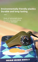3-in-1 Emergency Survival Whistle – With Compass & Thermometer, Army Green Outdoor Tool  Bullet Point Description: