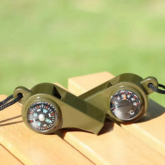 3-in-1 Emergency Survival Whistle – With Compass & Thermometer, Army Green Outdoor Tool  Bullet Point Description: