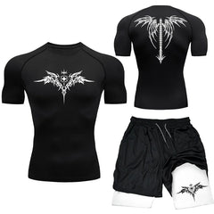 Men’s MMA Boxing Compression Set – Quick-Dry T-Shirt & Shorts 2PCS