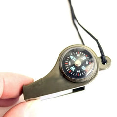 3-in-1 Emergency Survival Whistle – With Compass & Thermometer, Army Green Outdoor Tool  Bullet Point Description: