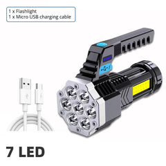 High-Power Rechargeable LED Flashlight – 7-LED Torch with COB Side Light
