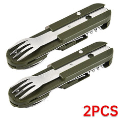 7-in-1 Camping Utensil Tool – Portable Stainless Steel Fork, Spoon, Knife & Opener Set