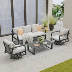 4-Piece Aluminum Patio Set – Swivel Rocking Chairs with Cushions & Conversation Table