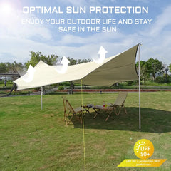 5.1x5.1m Large Waterproof Octagon Camping Tarp – Outdoor Sun Shelter Awning, Butterfly Tent Shade Canopy for Beach & Travel