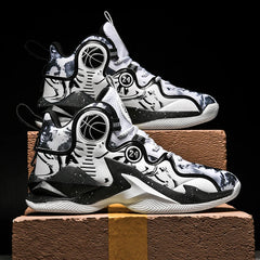 Men's Basketball Shoes No-Slip Breathable Outdoor Shoes Fashion Graffiti Training Shoes