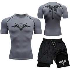 Men’s MMA Boxing Compression Set – Quick-Dry T-Shirt & Shorts 2PCS