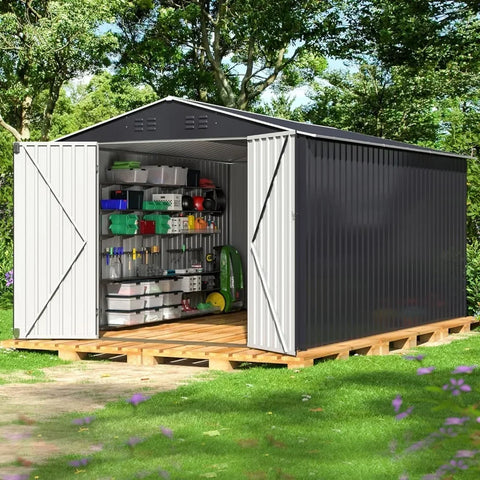 8x12 FT Metal Outdoor Storage Shed – Heavy-Duty Garden Tool Shed with Reinforced Frame