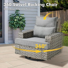 Weaxty 10-Piece Outdoor Patio Set – Wicker Sectional Sofa with Swivel Rocking Chair