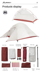 BISINNA Ultralight Backpacking Tent – 1-2 Person 20D Nylon Waterproof Camping Tent for Hiking, Travel, and Cycling