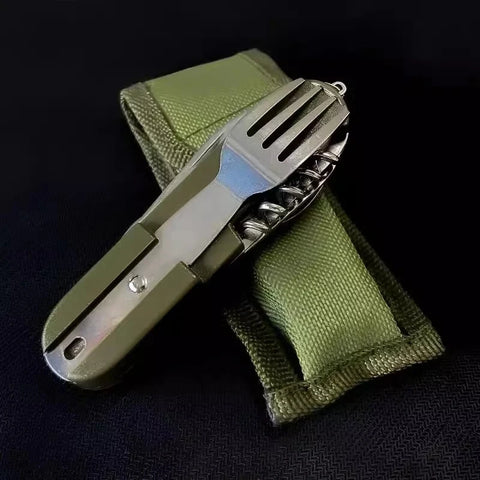 7-in-1 Camping Utensil Tool – Portable Stainless Steel Fork, Spoon, Knife & Opener Set