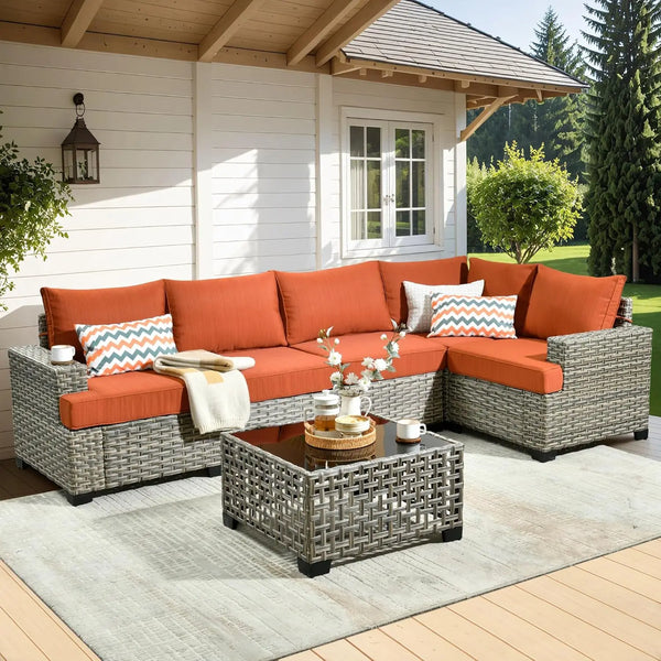 Weaxty 10-Piece Outdoor Patio Set – Wicker Sectional Sofa with Swivel Rocking Chair