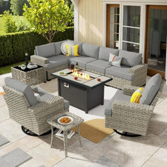 Weaxty 10-Piece Outdoor Patio Set – Wicker Sectional Sofa with Swivel Rocking Chair