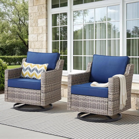 6-Piece Outdoor Patio Furniture Set – High-Back Sectional with Wicker Swivel Rocker Chairs