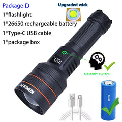 Long-Range LED Spotlight Flashlight – Waterproof Zoom Tactical Torch with Type-C Charging