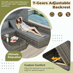 6-Piece Patio Furniture Set – Outdoor Sectional Sofa with Canopy & Adjustable Backrest