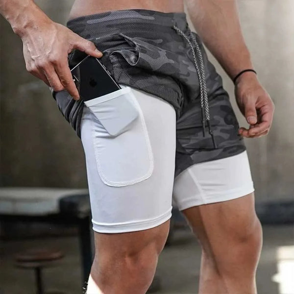 Men’s 2-in-1 Camo Gym & Running Shorts