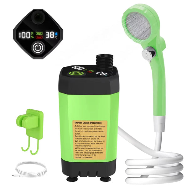 Camping Shower Pump Kit – Portable Outdoor Shower with Digital Display & 6000mAh Battery
