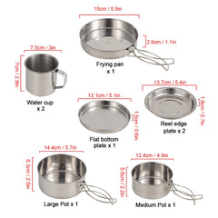 8-Piece Stainless Steel Camping Cookware Set – Pot, Pan, Plates & Cups for Outdoor Cooking