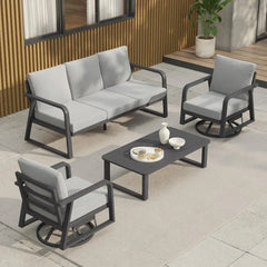 4-Piece Aluminum Patio Set – Swivel Rocking Chairs with Cushions & Conversation Table