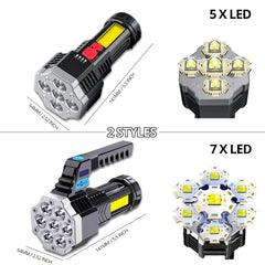 High-Power Rechargeable LED Flashlight – 7-LED Torch with COB Side Light